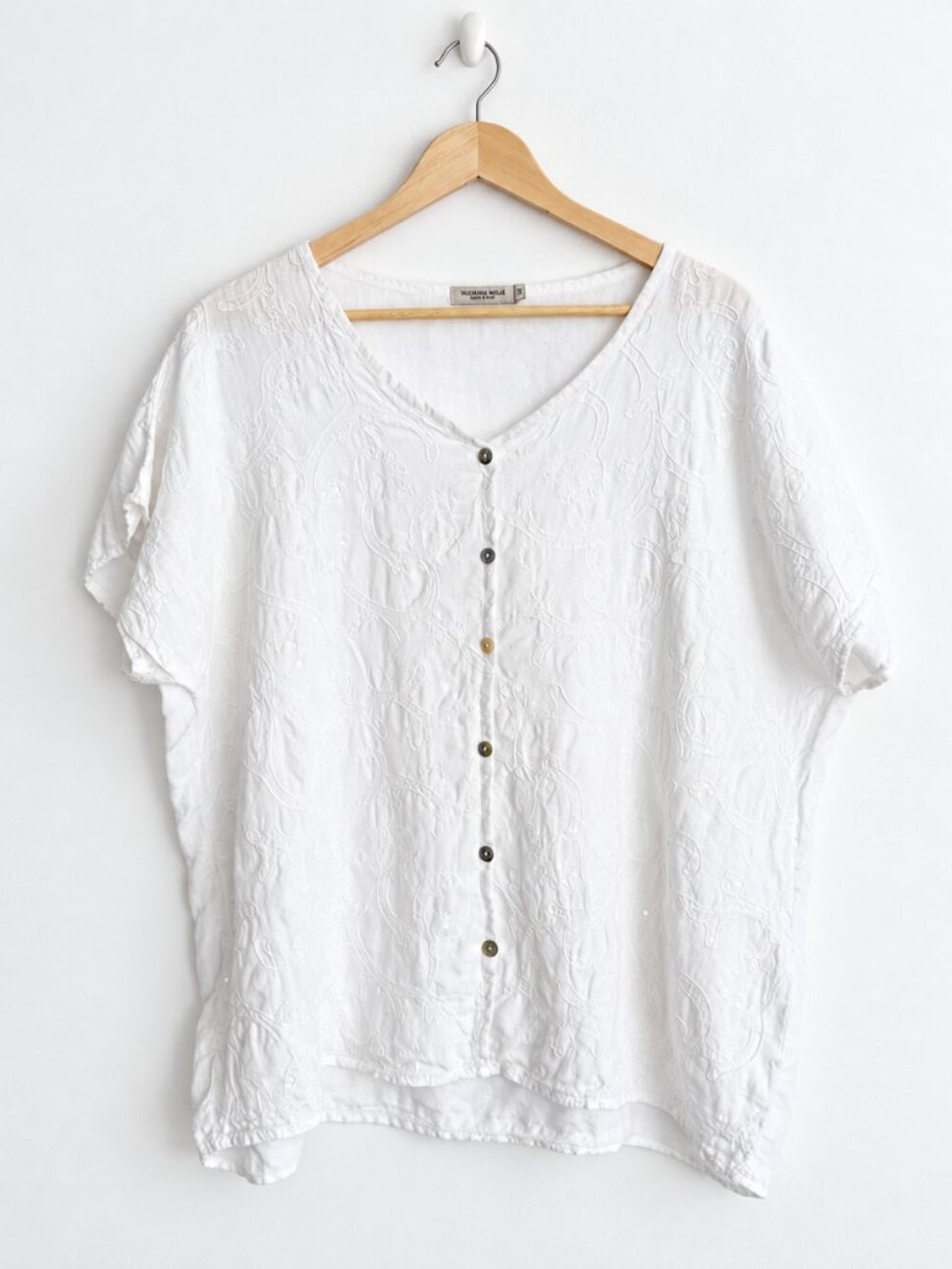 Valentina Naldi Lagenlook White Embroidered Linen Blouse XL